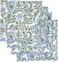 Ridhi Columbia BlueHand Block Print Napkins 18" x 18" Set of 4 Reusable Cotton Dinner Napkins for Weddings, Parties & Everyday Dining, Thanksgiving, Christmas, Fall