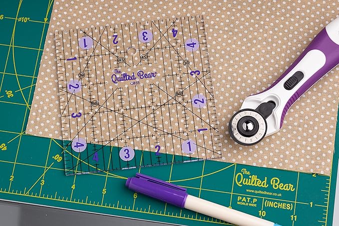 The Quilted Bear Rotating Cutting Mat 18" x 18" - Square 360° Rotating Self Healing Mat with Innovative Locking Mechanism for Quilting & Sewing Your Choice of Colours Available! (Green)