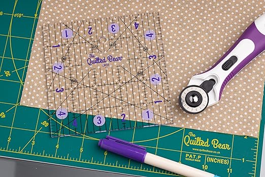 The Quilted Bear Quilting Rulers - Transparent Acrylic Non Slip Quilting, Patchwork & Sewing Ruler with Clear Black Lines & 30, 45 & 60 Degree Angles for Perfect Accuracy & Precision (6" x 6")