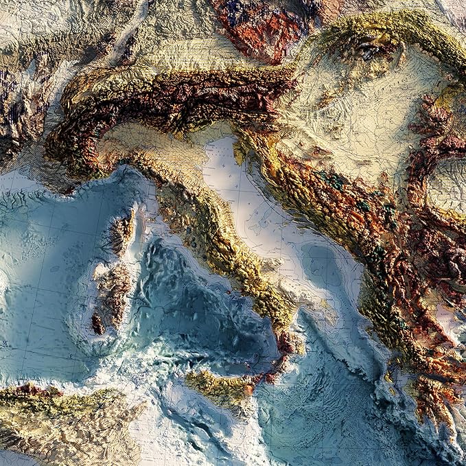 Muir Way Shaded Relief Elevation Map of Europe - Vintage-Style Topographic Wall Art with Map Look - Unframed Flat Paper Print, 36x30