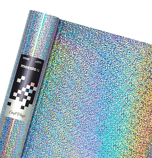 VViViD Mosaic+ Silver Holographic Glitter 1ft x 5ft Crafting Vinyl Crinkle-Free 8yr UV Finish Crafting Vinyl