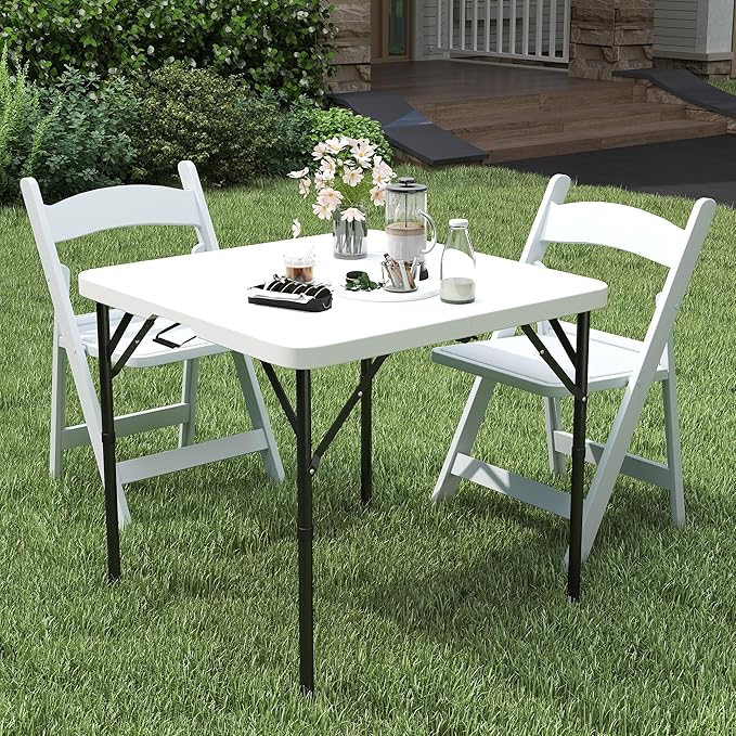 34" Square Folding Table, Portable Plastic Card Table with Handle and Removable Legs for Indoor Outdoor Picnic Party Dining Camping Wedding