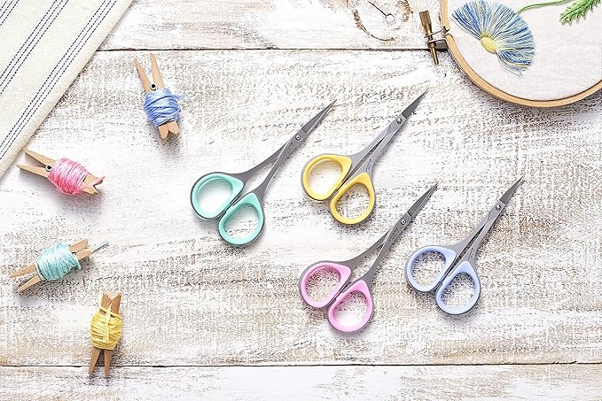 Beaditive Sewing and Embroidery Scissors Set (2 pcs) Curved and Straight, Sharp, Stainless-Steel Design | Precision Tips, Ergonomic Rubber Handle Grip | Small, Compact DIY Use (Extra Sharp)