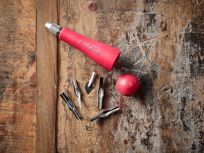 Speedball Block Printing Tool Set (4-Piece) - Includes Linocut Carving Tool, Roller Brayer, Printmaking Baren, and Bench Hook - Made in USA