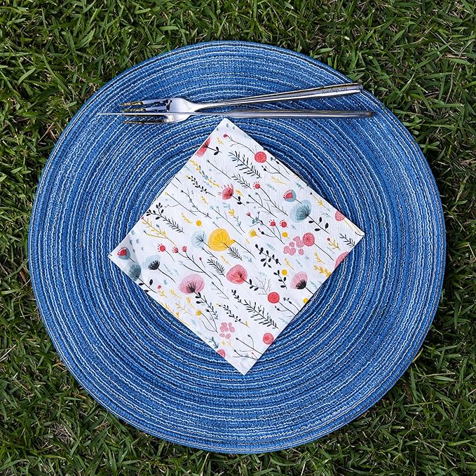 20 pcs Premium Designer Paper Napkins, 3-Ply 6.5x6.5-inches Disposable Decorative Fall Paper Guest Floral White Napkin for Wedding Birthday Anniversary Lunch Dinner Party Baby Shower