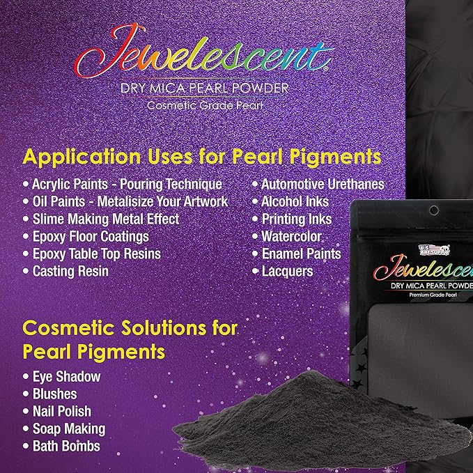 U.S. Art Supply Jewelescent Mica Pearl Pigment Powder Kit, 24 Master Colors, 3.5 oz (100g) Pouches - Cosmetic Grade, Epoxy Resin Color Pigment, Mica Powder for Resin, Soap, Slime, Candle Dye, Art