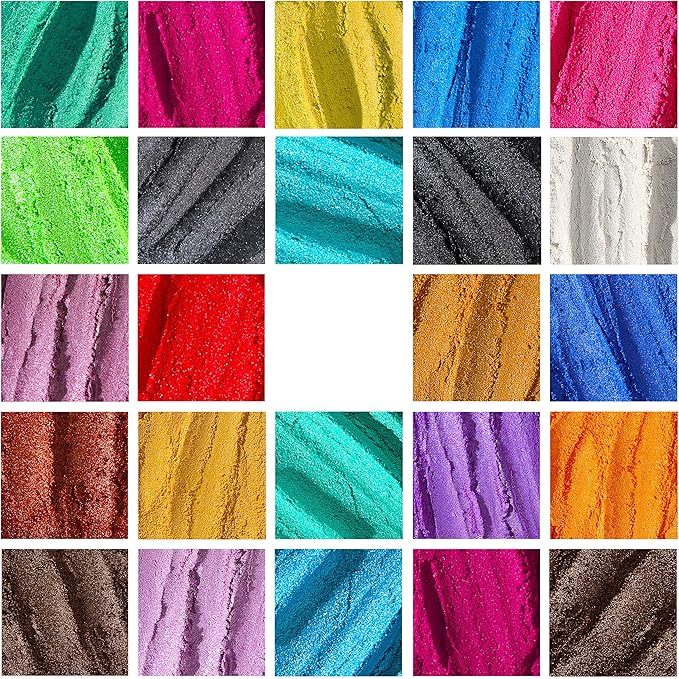 TECHAROOZ Mica Powder Set - 24 Cosmetic Grade Pigment Colors (10g Each) for Soap Making, Epoxy Resin, Lip Gloss, Nails, Bath Bombs & Slime