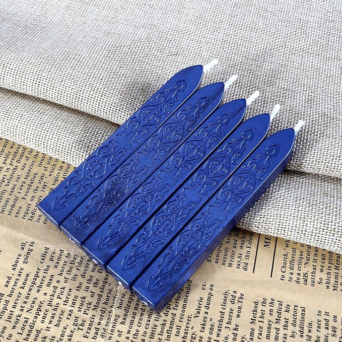 Blue Sealing Wax Sticks, Yoption 5 Pcs Totem Fire Manuscript Wax Seal Sticks with Wicks for Wax Seal Stamp (Navy Blue)