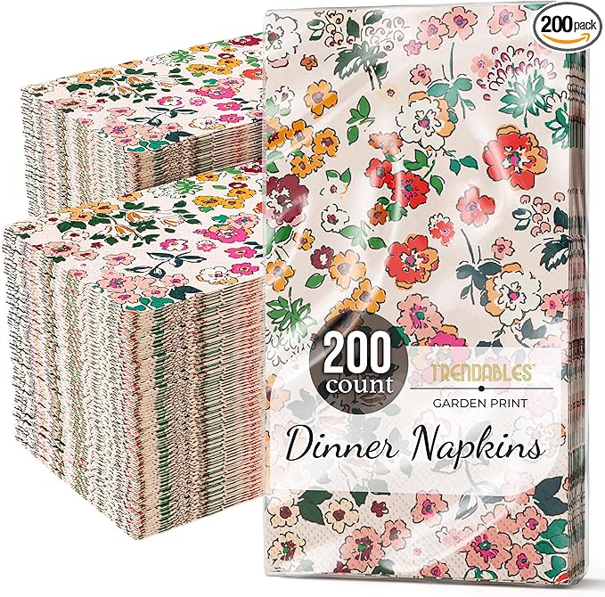 Trendables Floral Napkins for decoupage 200 Pcs 3 Ply floral paper napkins decorative Guest Towels Disposable Bathroom, Flower Design For Tea Party Decorations, Dinners & Weddings