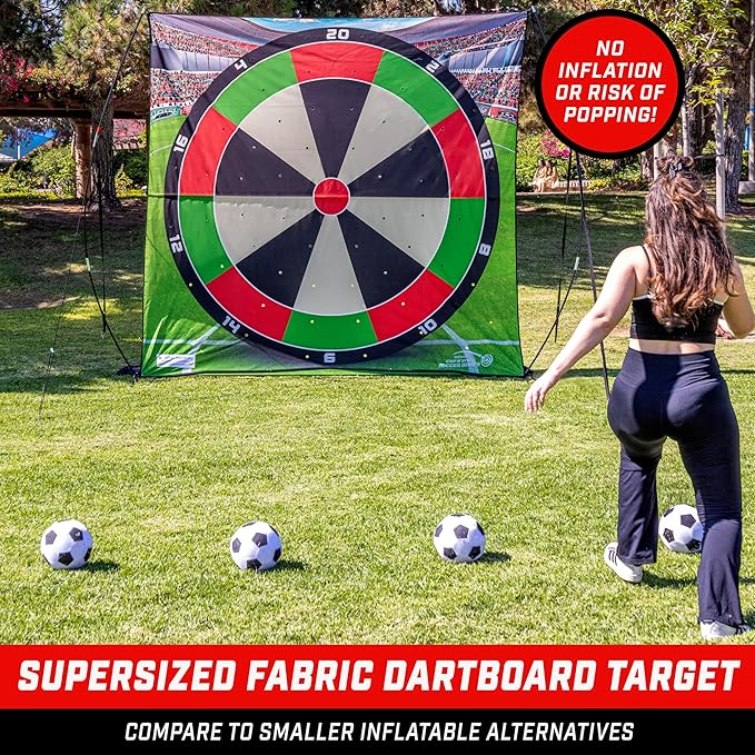 GoSports 10 FT Chip N' Stick Soccer Darts - Giant Kick Darts Game for Kids & Adults - Includes 4 Sticky Soccer Balls, Tote Bag, & Carry Case