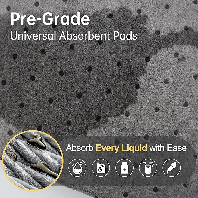 AAwipes Oil Absorbent Pads Universal Multi-Liquid Spill Control Tear-Off Design for Garage, Workshop, Industrial Use Heavy-Duty 9.8" x 13" Grey 20-Pack (OG1013T-20)