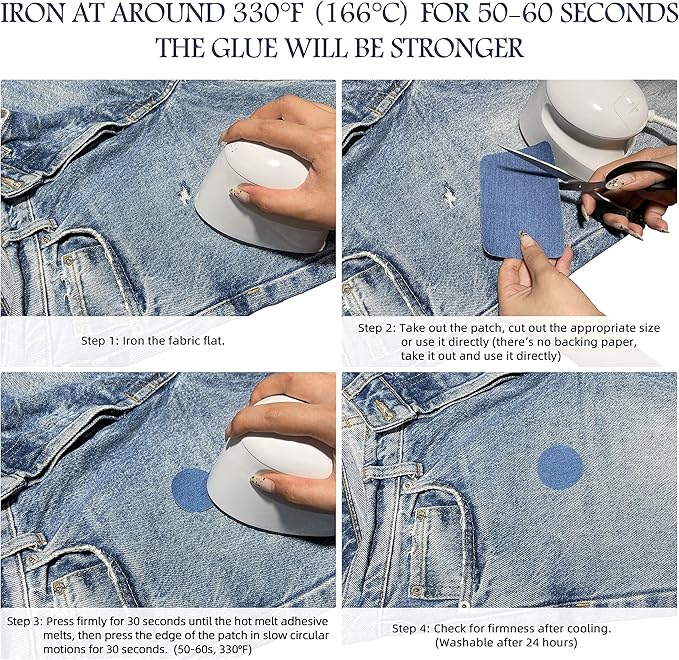 KING MOUNTAIN Iron-on Repair Patch,3"x60"100% Cotton Denim Iron-on Repair Patch, Jeans and Clothing Repair and Decoration Kit (Blue)