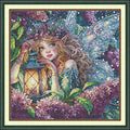 Threadhaven Cross-Stitch Kit 14CT Aida Counted Embroidery Complete Set with Fabric, Threads, Needles & Chart-Premium Beautiful Girls Design for Adults & Beginners- Lilac Spirit 13.4''×13.4''