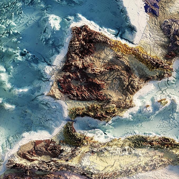 Muir Way Shaded Relief Elevation Map of Europe - Vintage-Style Topographic Wall Art with Map Look - Unframed Flat Paper Print, 48x40