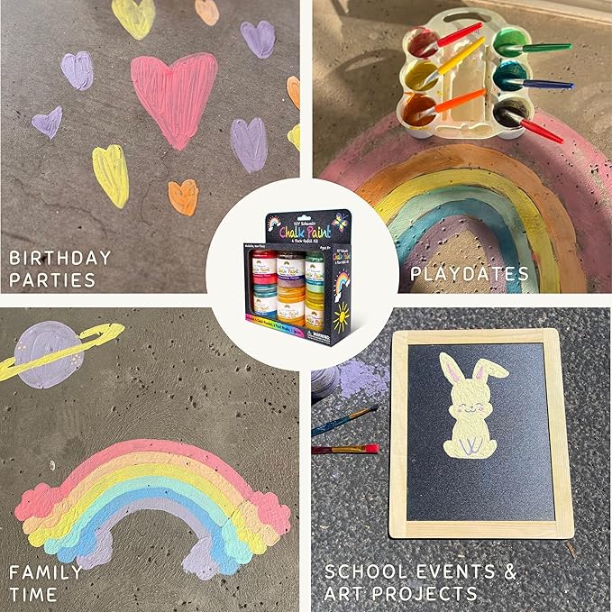 DIY Sidewalk Chalk Paint Set - Non-Toxic, Washable Powdered Chalk - Simply Mix in Water and Use a Paintbrush to Create Colorful Artwork on the Sidewalk or Chalkboard, For Kids Ages 5+