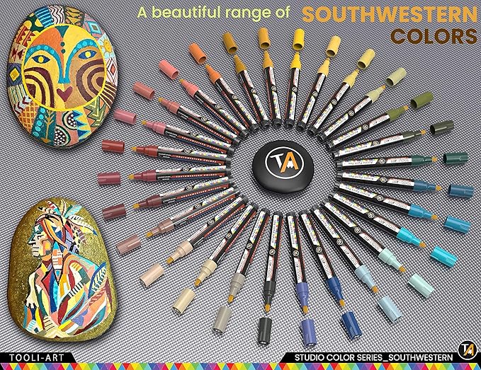 28 Southwestern Colors Acrylic Paint Pens Studio Color Series Markers Set 3mm Medium Tip, Rock Painting, Glass, Mugs, Wood, Metal, Canvas, DIY Projects, Detailing. Non Toxic, Waterbased, Quick Drying