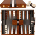 Backgammon Set - 15 Inch Classic Backgammon Board Game Sets Handheld - Backgammon Sets for Adults and Kids - Brown Faux Leather Case - Instruction