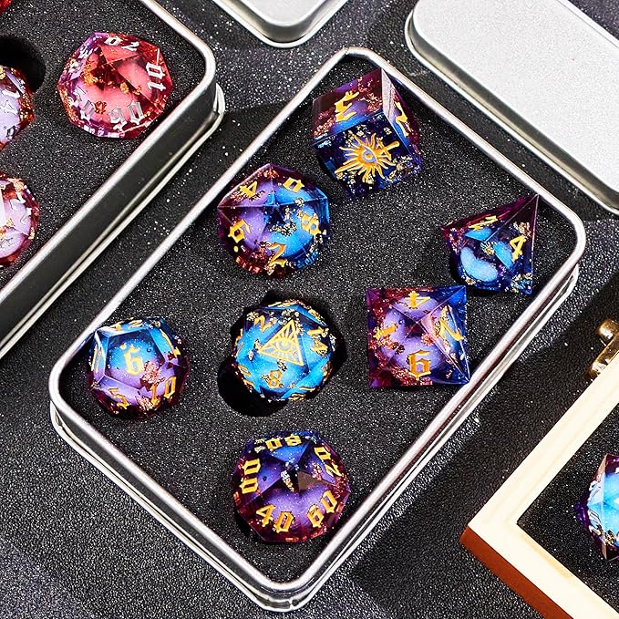The Eye of Mystery Liquid Core DND Dice Set – Unique Resin Dice Set for Dungeons & Dragons – Red Blue Galaxy Dice Set for D&D Gifts