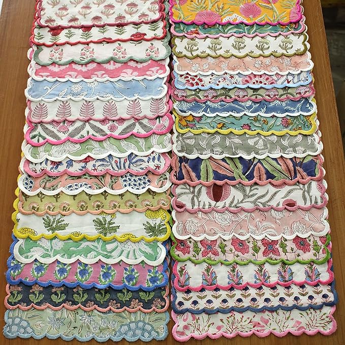 Ridhi Mix Random Hand Block Print Napkins 9" x 9" Set of 6 Reusable Cotton Dinner Napkins for Weddings, Parties & Everyday Dining, Thanksgiving, Christmas, Fall