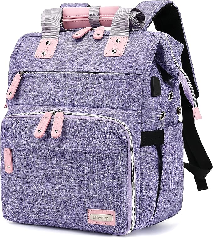 Crochet Backpack,Knitting Bag Backpack Yarn Storage Organizer Travel Crochet Bag with USB Charging Port,Large Yarn Tote Bag, Purple, Crochet Backpack, Travel