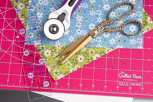 The Quilted Bear Quilting Rulers - Transparent Acrylic Non Slip Quilting, Patchwork & Sewing Ruler with Clear Black Lines & 30, 45 & 60 Degree Angles for Perfect Accuracy & Precision (3.5" x 3.5")
