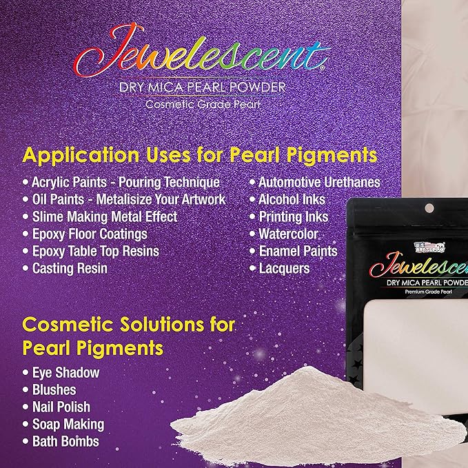 U.S. Art Supply Jewelescent Mica Pearl Pigment Powder Kit, 5 Interference Colors, 3.5 oz (100g) Pouches - Cosmetic Grade, Epoxy Resin Color Pigment, Mica Powder for Resin, Soap, Slime, Candle Dye, Art