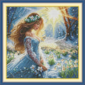 Threadhaven Cross-Stitch Kit 14CT Aida Counted Embroidery Complete Set with Fabric, Threads, Needles & Chart-Premium Beautiful Girls Design for Adults & Beginners- Snow Fairy 13.4''×13.4''