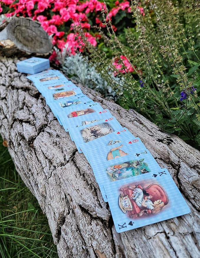 Blue Alice Adventures in Wonderland Playing Cards & Washi Tape Set - Stickers, Scrapbook Supplies, Crafts, Planner Accessories, Party Decor, Waterproof Card Games for Adults, Kids, Family & Travel