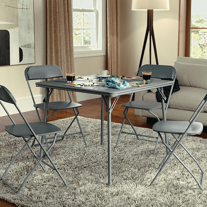 EMMA + OLIVER 33.5" Square Multipurpose Folding Card Table for 4 Players, Portable Square Folding Table with Padded Vinyl Top, Gray