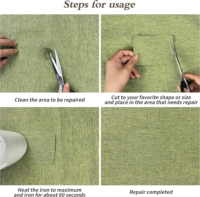King Mountain Premium Linen Fabric Iron-on Repair Patch Kit, 3"x60" with Backing Glue, Decorative Patch for Inside & Outside Fabric Repair (Linen, Grey Coffee)